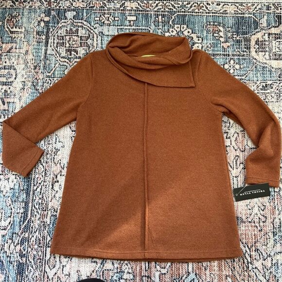 Trisha Tyler NWT Rust Orange Brown Cowl Neck Sweater Petite Small - Picture 6 of 11